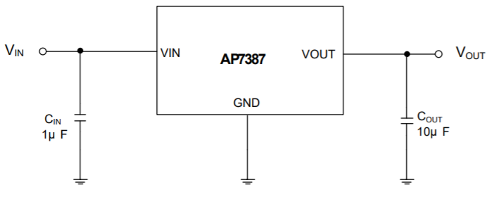 应用电路图 - Diodes Incorporated AP7387低压差 (LDO) 稳压器